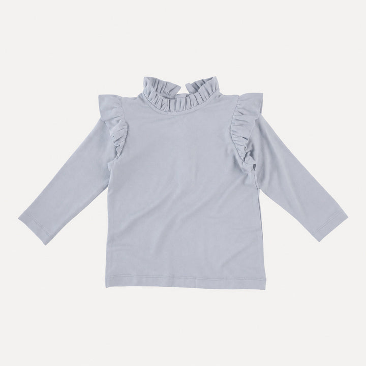 PREORDER long sleeve little ruffle tee | arctic ice | bamboo