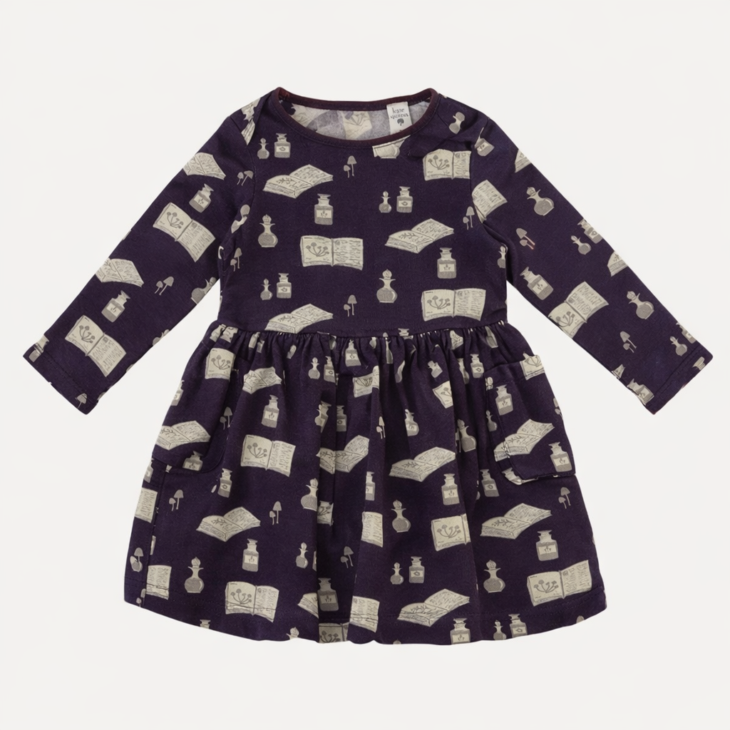 long sleeve piped cargo pocket dress | potions + spells | organic cotton interlock