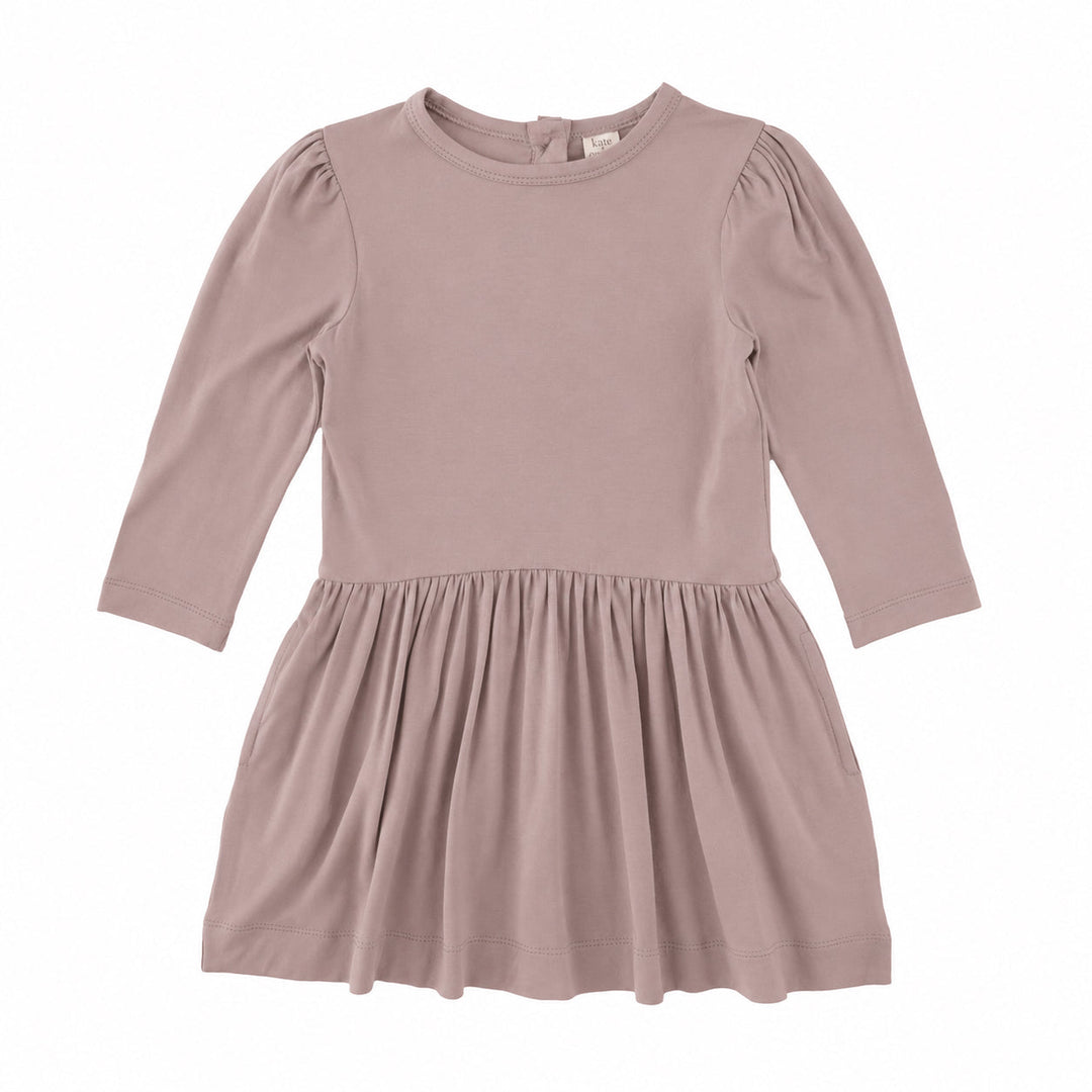PREORDER long puff sleeve drop waist dress | adobe rose | organic cotton interlock