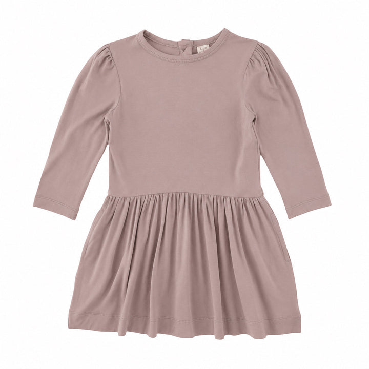 PREORDER long puff sleeve drop waist dress | adobe rose | organic cotton interlock