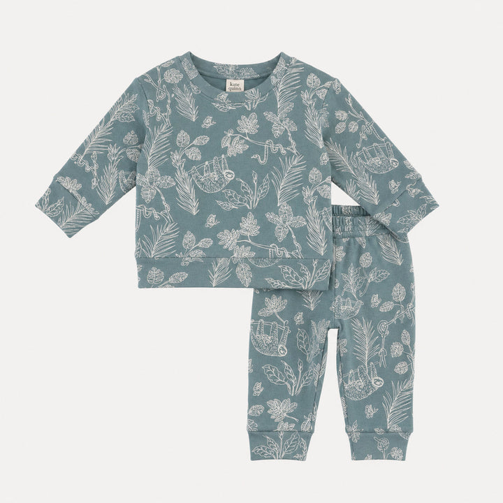 PREORDER long sleeve cuffed jogger set | storm sloth | organic cotton interlock