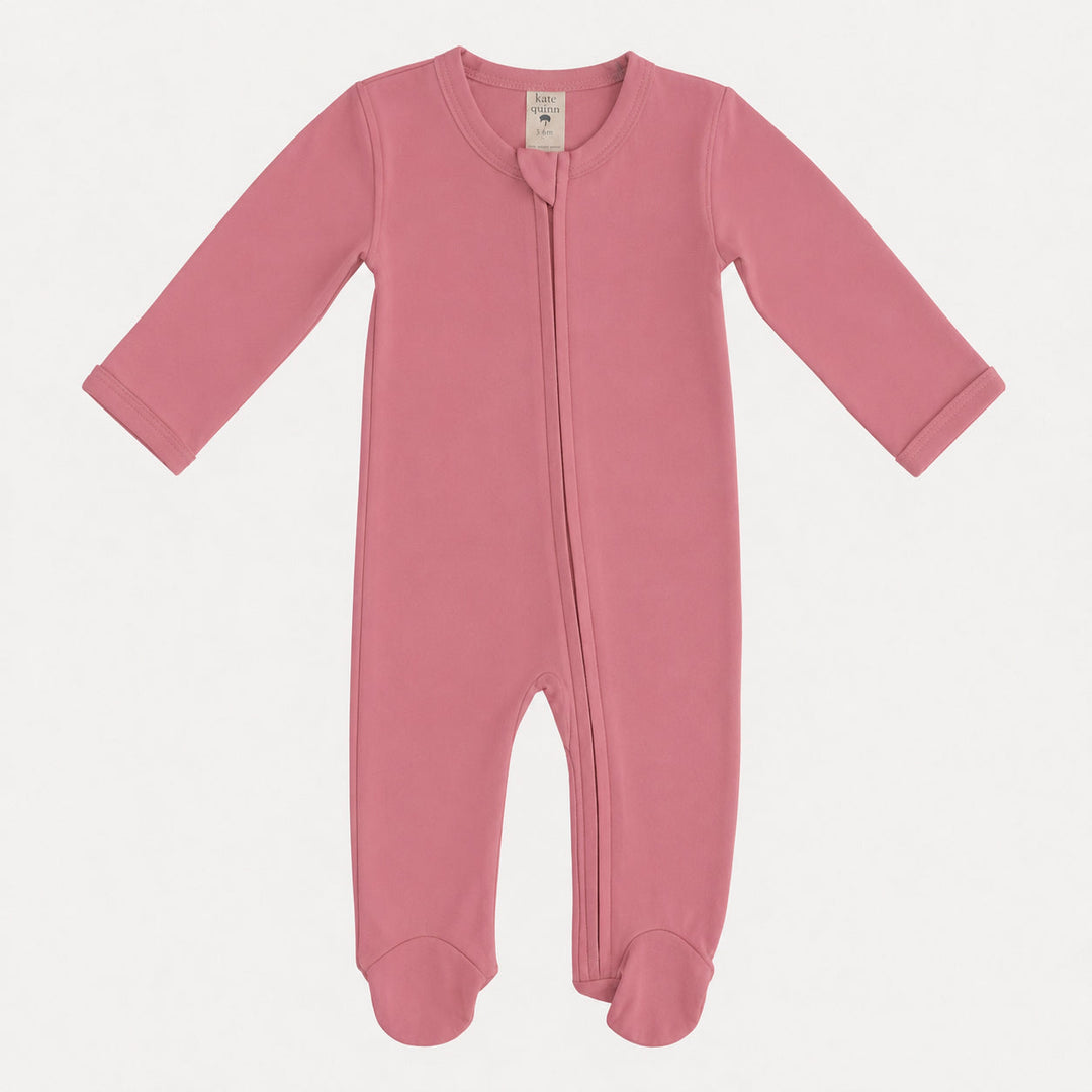 PREORDER long sleeve two way zipper footie | desert rose | organic cotton interlock