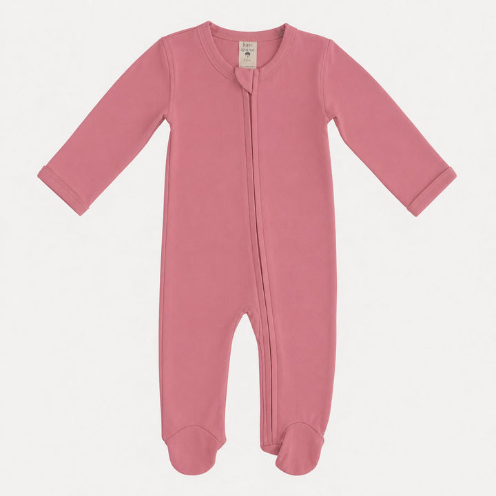 PREORDER long sleeve two way zipper footie | desert rose | organic cotton interlock