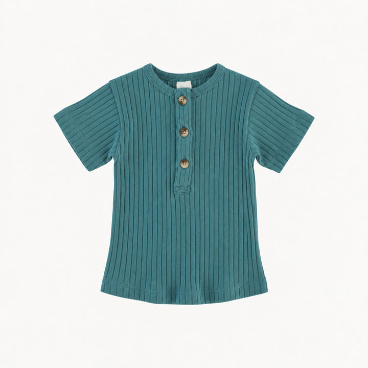 PREORDER short sleeve monty henley tee | sea pine | organic cotton wide rib