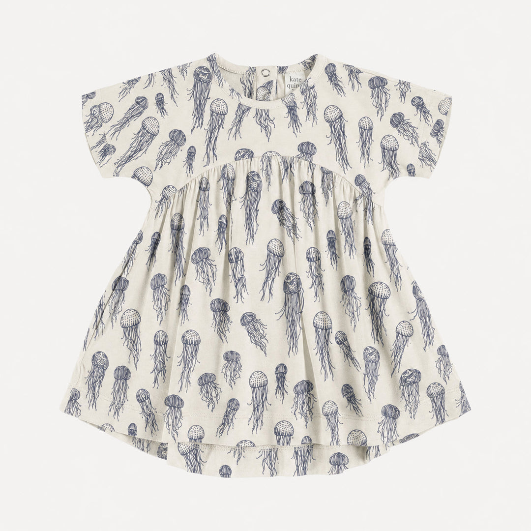 PREORDER short sleeve gathered t-shirt dress | opal jellyfish | organic cotton interlock