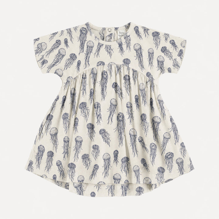 PREORDER short sleeve gathered t-shirt dress | opal jellyfish | organic cotton interlock
