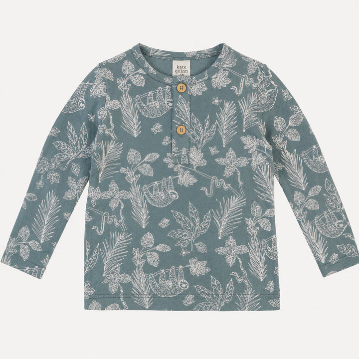 PREORDER long sleeve basic henley tee | storm sloth | organic cotton interlock