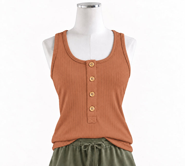 PREORDER womens button tank | copper | woods rib