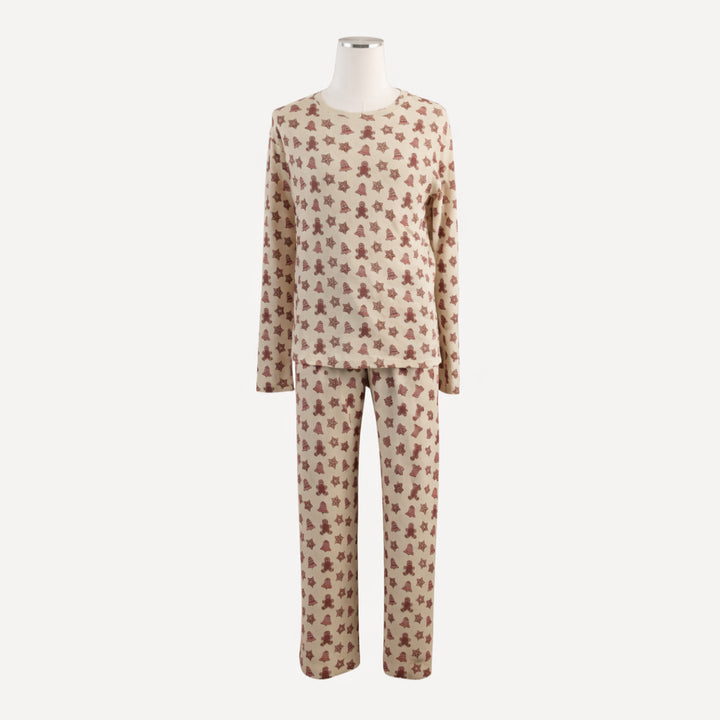 mens long sleeve crew neck pj set | gingerbread cookies | organic cotton flat rib