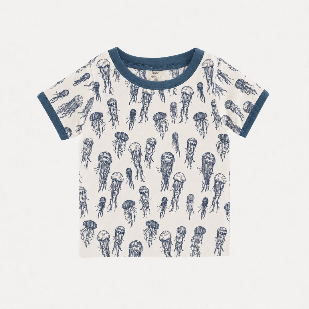 PREORDER short sleeve ringer tee | opal jellyfish | organic cotton interlock