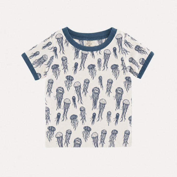 PREORDER short sleeve ringer tee | opal jellyfish | organic cotton interlock