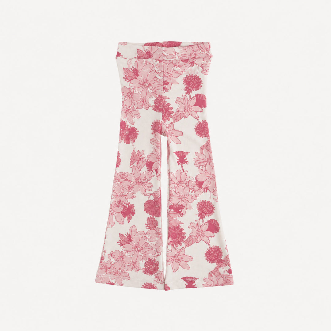 PREORDER flare leg pant | pink retro floral | organic cotton interlock