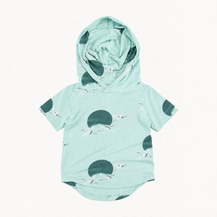 PREORDER short sleeve shirt tail hoodie | aqua crane | modal