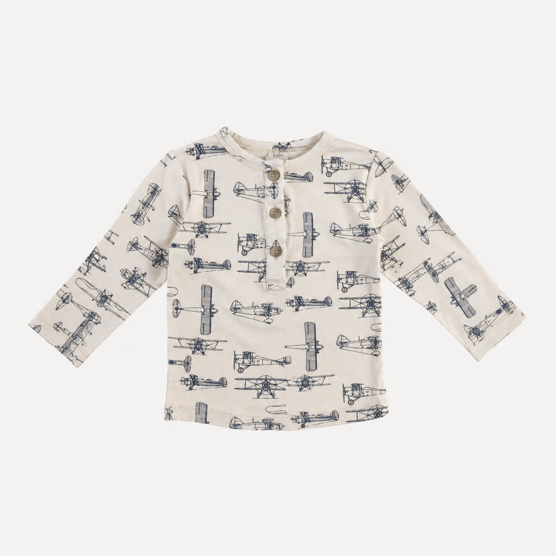 PREORDER long sleeve basic henley tee | vintage airplane | organic cotton interlock