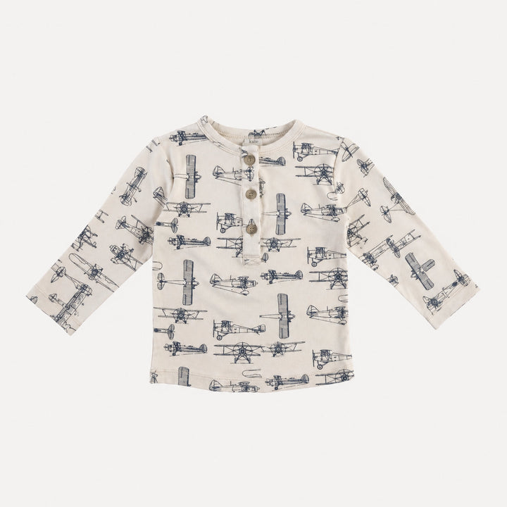 PREORDER long sleeve basic henley tee | vintage airplane | organic cotton interlock