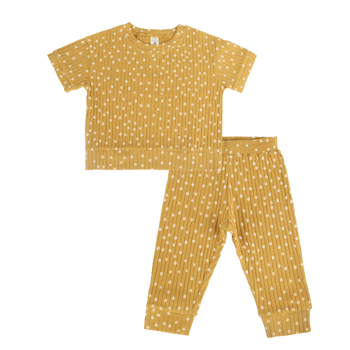 short sleeve relaxed jogger set | honey dot | organic cotton wide rib