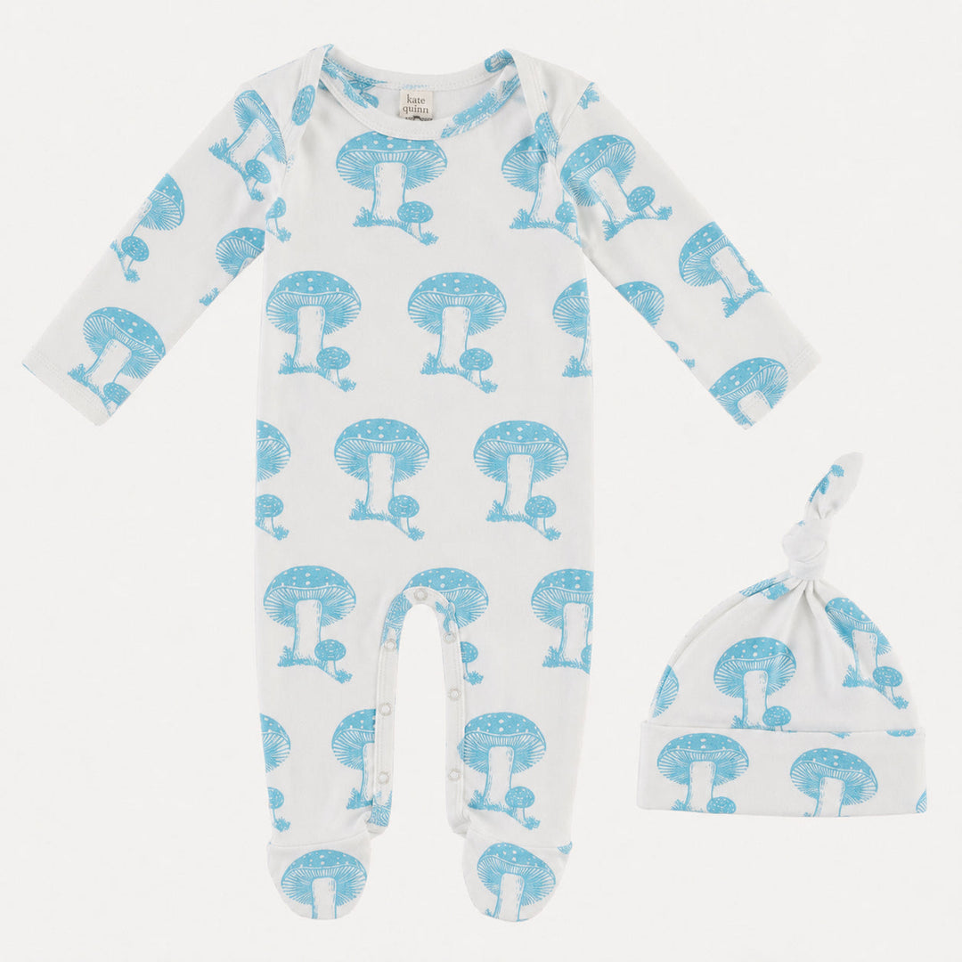 PREORDER long sleeve lap neck footie + knot hat set | grotto toadstool | bamboo