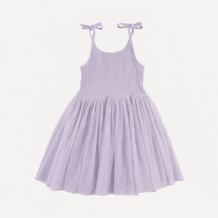 spaghetti tie ballerina tulle dress | lavender | organic cotton wide rib