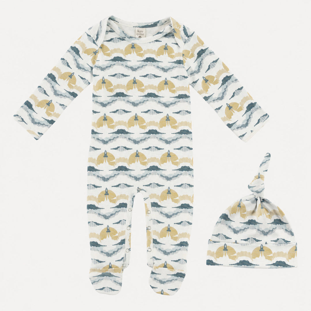 PREORDER footie + knot hat set | rocket | bamboo