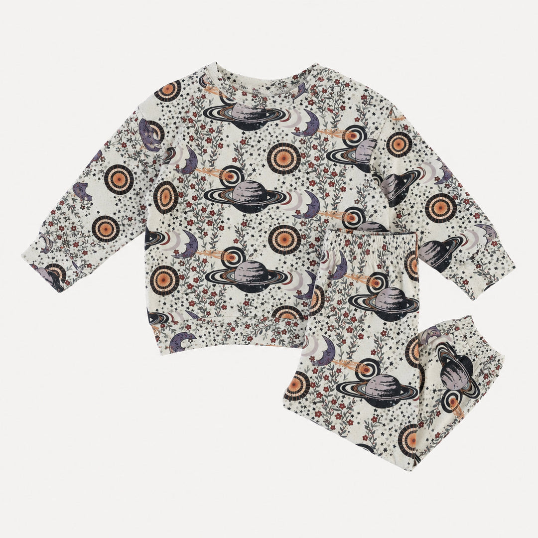 PREORDER long sleeve relaxed jogger set | mystical planets | bamboo