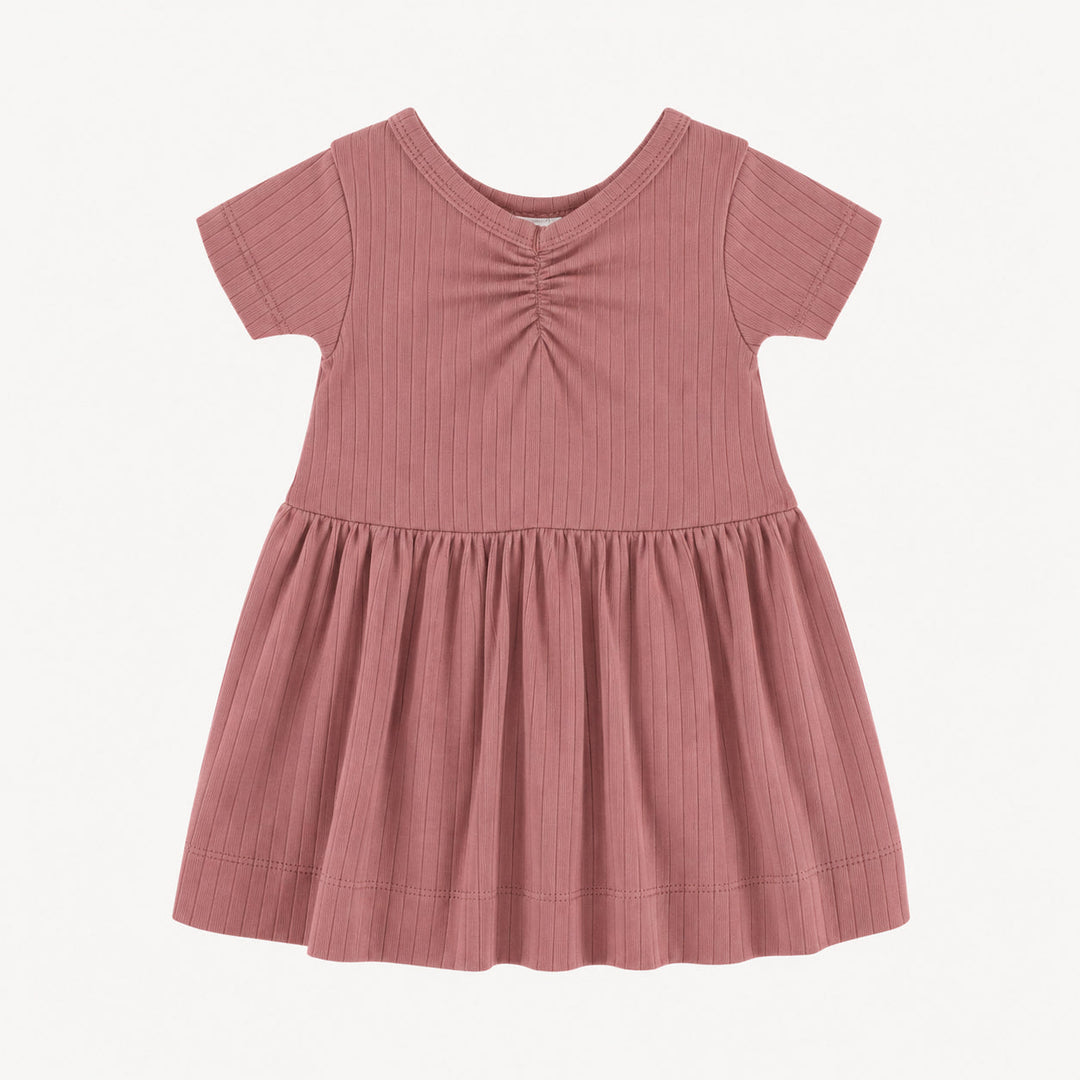 PREORDER short sleeve twirl dress | dusty rose | woods rib