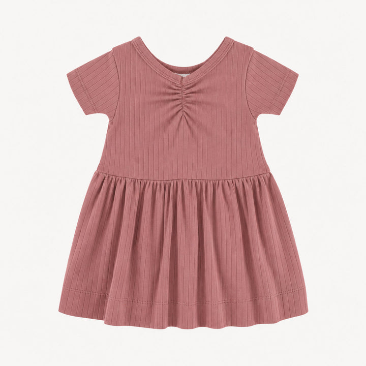 PREORDER short sleeve twirl dress | dusty rose | woods rib