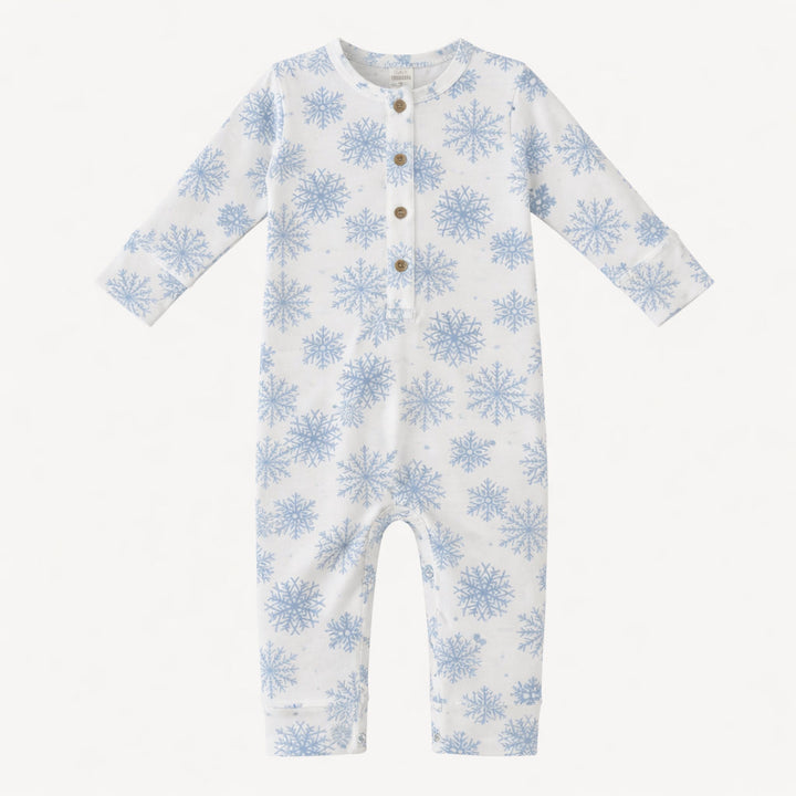 long sleeve sport union suit | blue snowflake | bamboo