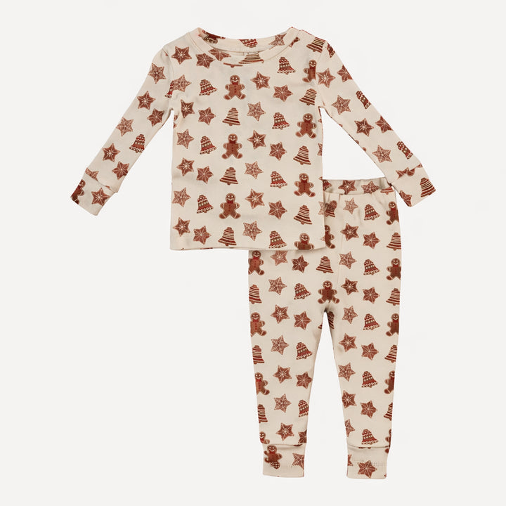long sleeve crew neck pj set | gingerbread cookies | organic cotton flat rib