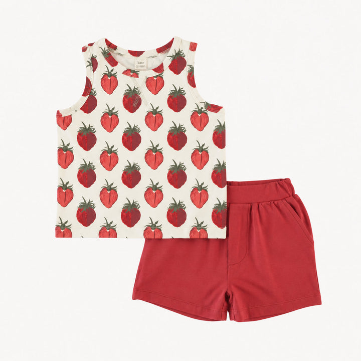 PREORDER topstitch tank + relaxed short set | strawberry | modal