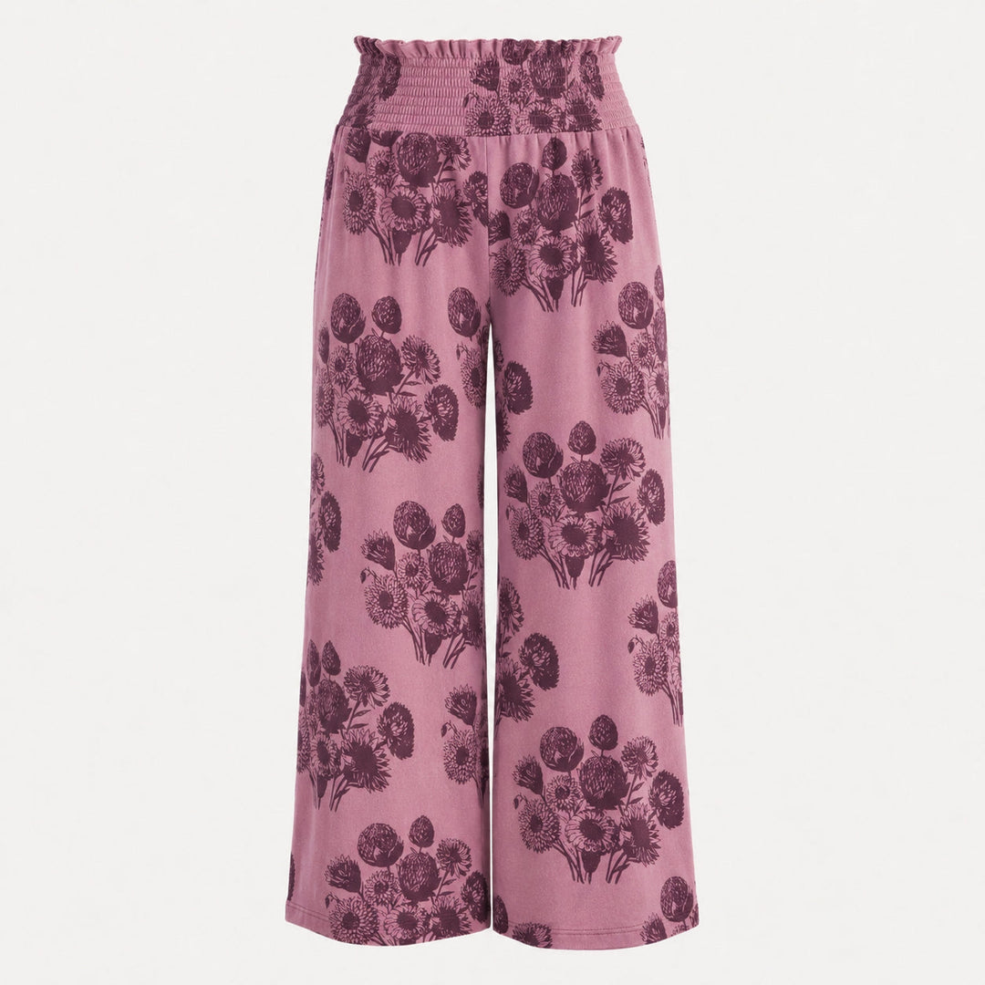 PREORDER womens shirred gaucho pant | french violet dahlia | organic cotton interlock