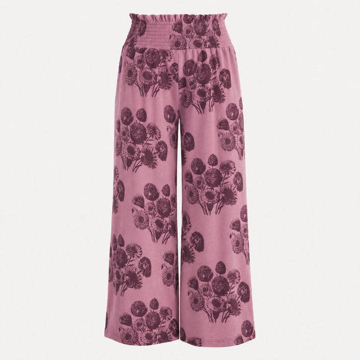 PREORDER womens shirred gaucho pant | french violet dahlia | organic cotton interlock