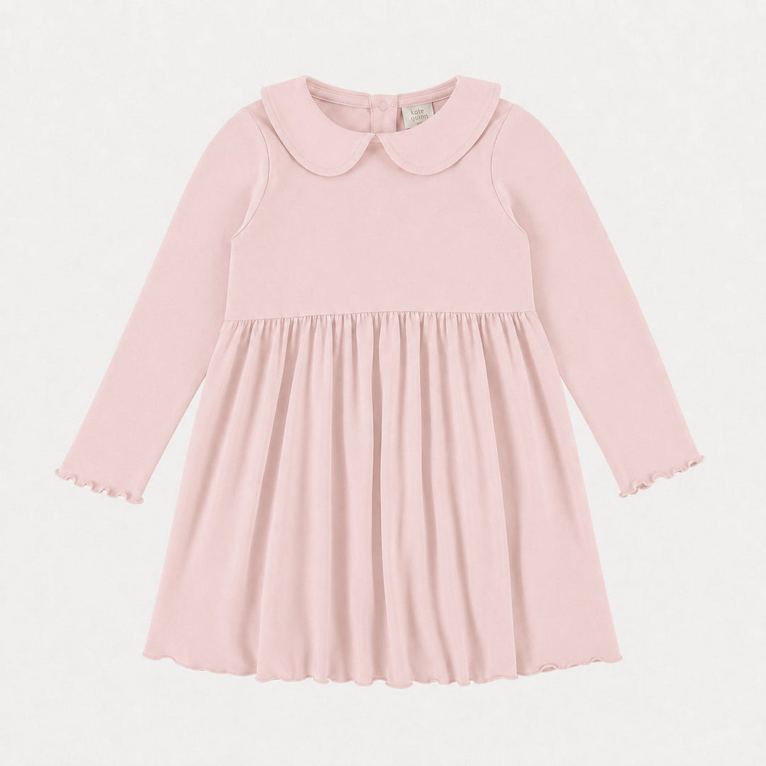 PREORDER long sleeve lettuce peter pan dress | pink dogwood | organic cotton interlock