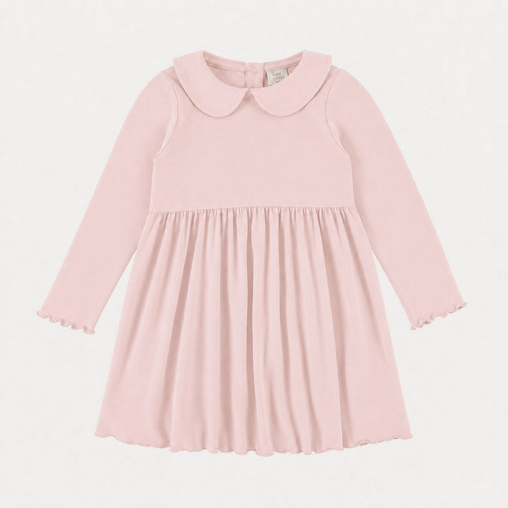PREORDER long sleeve lettuce peter pan dress | pink dogwood | organic cotton interlock
