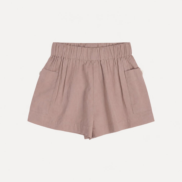 PREORDER gathered bubble pocket short | adobe rose | organic cotton interlock