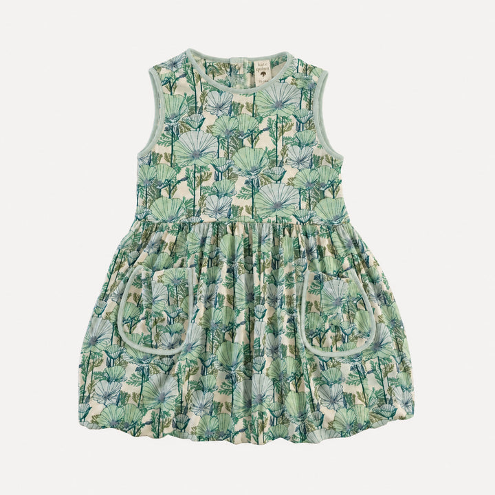 sleeveless ida dress | small aqua poppies | organic cotton interlock