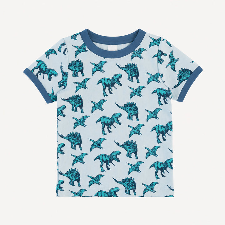 PREORDER short sleeve ringer tee | aqua dinosaur | organic cotton interlock