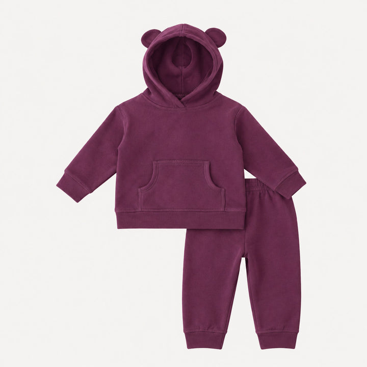 PREORDER kanga bear hoodie + jogger set | deep purple | organic cotton interlock