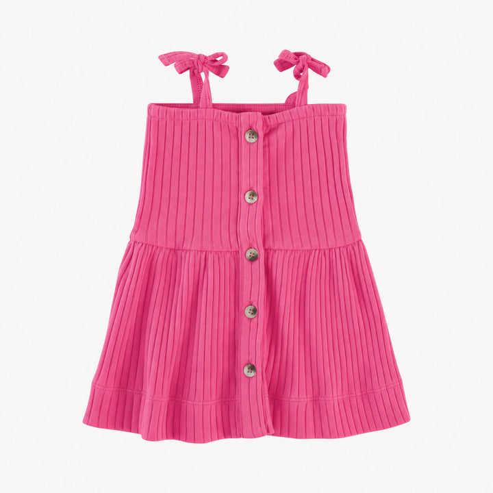 PREORDER shoulder tie button sun dress | hibiscus | organic cotton wide rib