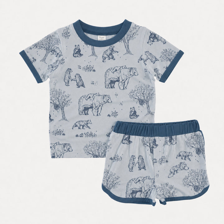 PREORDER short sleeve ringer tee + retro track short set | opal bear family | organic cotton interlock