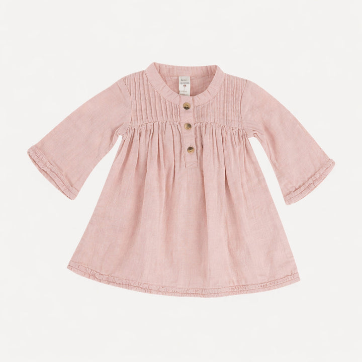 long sleeve library ruffle dress | rose smoke | organic cotton gauze