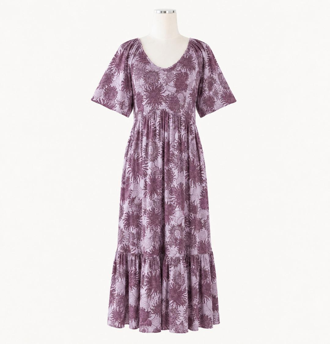 PREORDER womens flutter sleeve smocked midi dress | purple anemone | modal