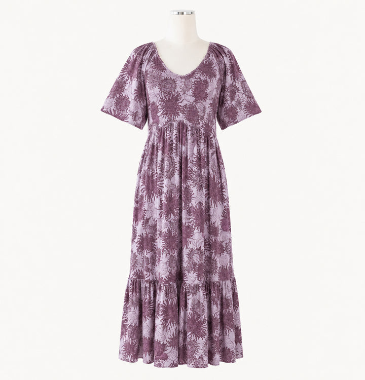 PREORDER womens flutter sleeve smocked midi dress | purple anemone | modal