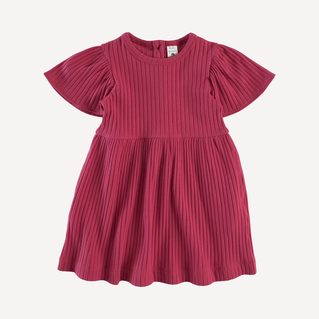 flutter sleeve dress | american beauty | organic cotton wide rib