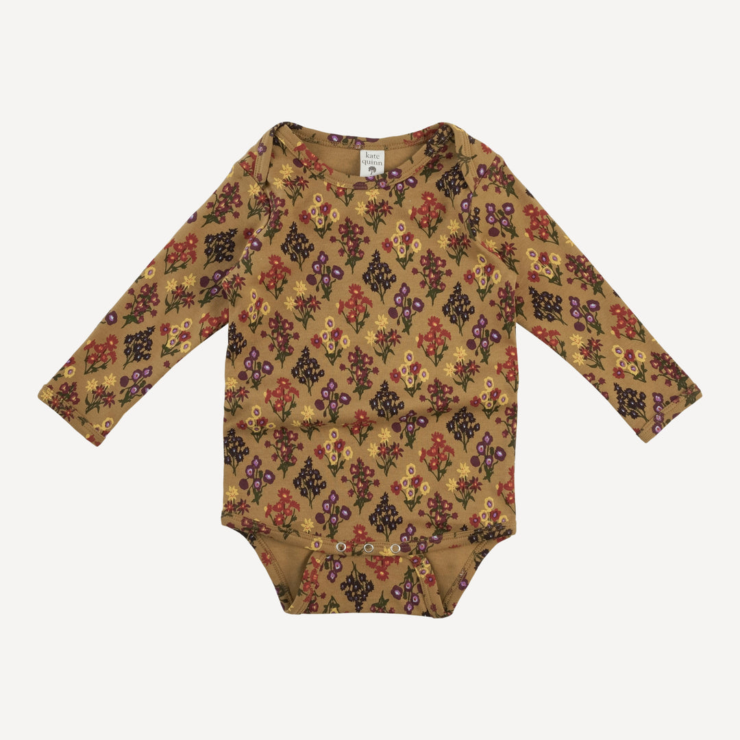 long sleeve lap neck bodysuit | apple cinnamon floral bouquet | organic cotton interlock