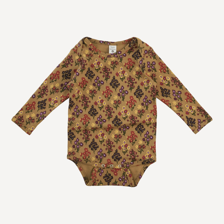 long sleeve lap neck bodysuit | apple cinnamon floral bouquet | organic cotton interlock
