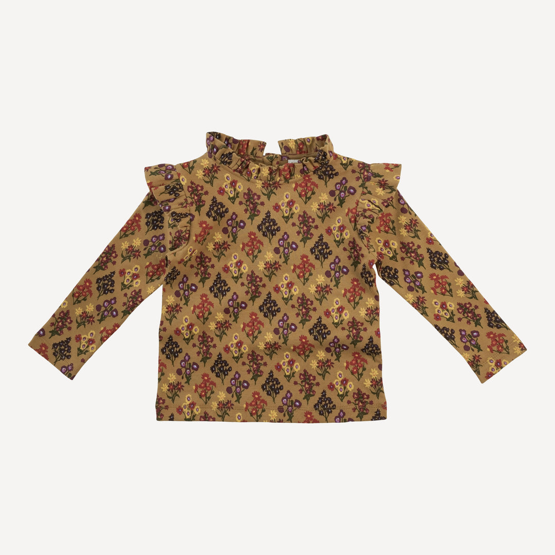 long sleeve little ruffle tee | apple cinnamon floral bouquet | organic cotton interlock