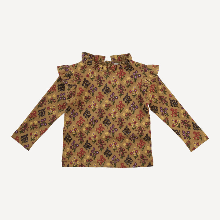 long sleeve little ruffle tee | apple cinnamon floral bouquet | organic cotton interlock