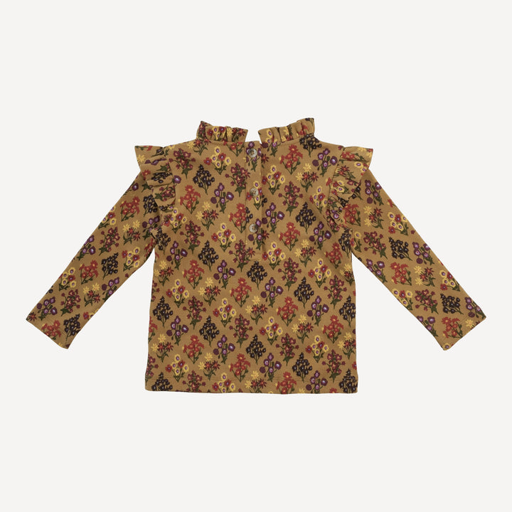 long sleeve little ruffle tee | apple cinnamon floral bouquet | organic cotton interlock