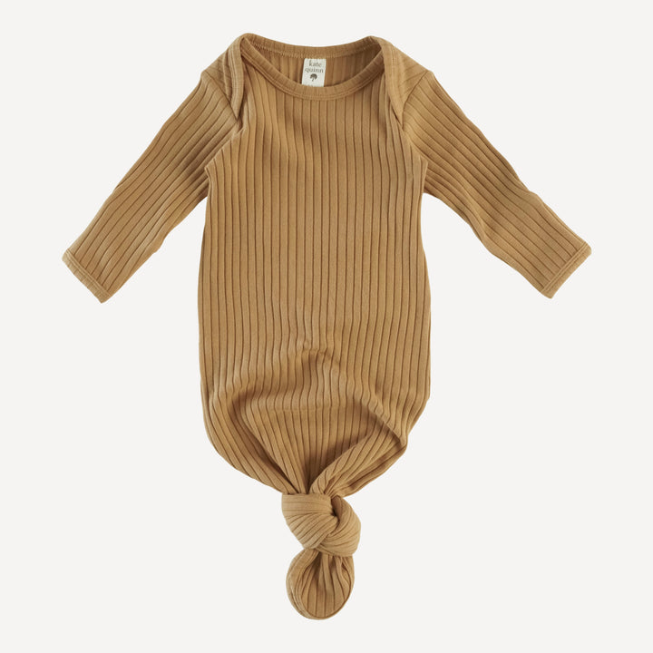 long sleeve lap neck knotted gown | apple cinnamon | organic cotton wide rib