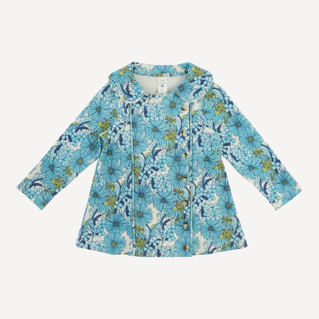 long sleeve peter pan apron top | aqua 70s daisy | organic cotton interlock